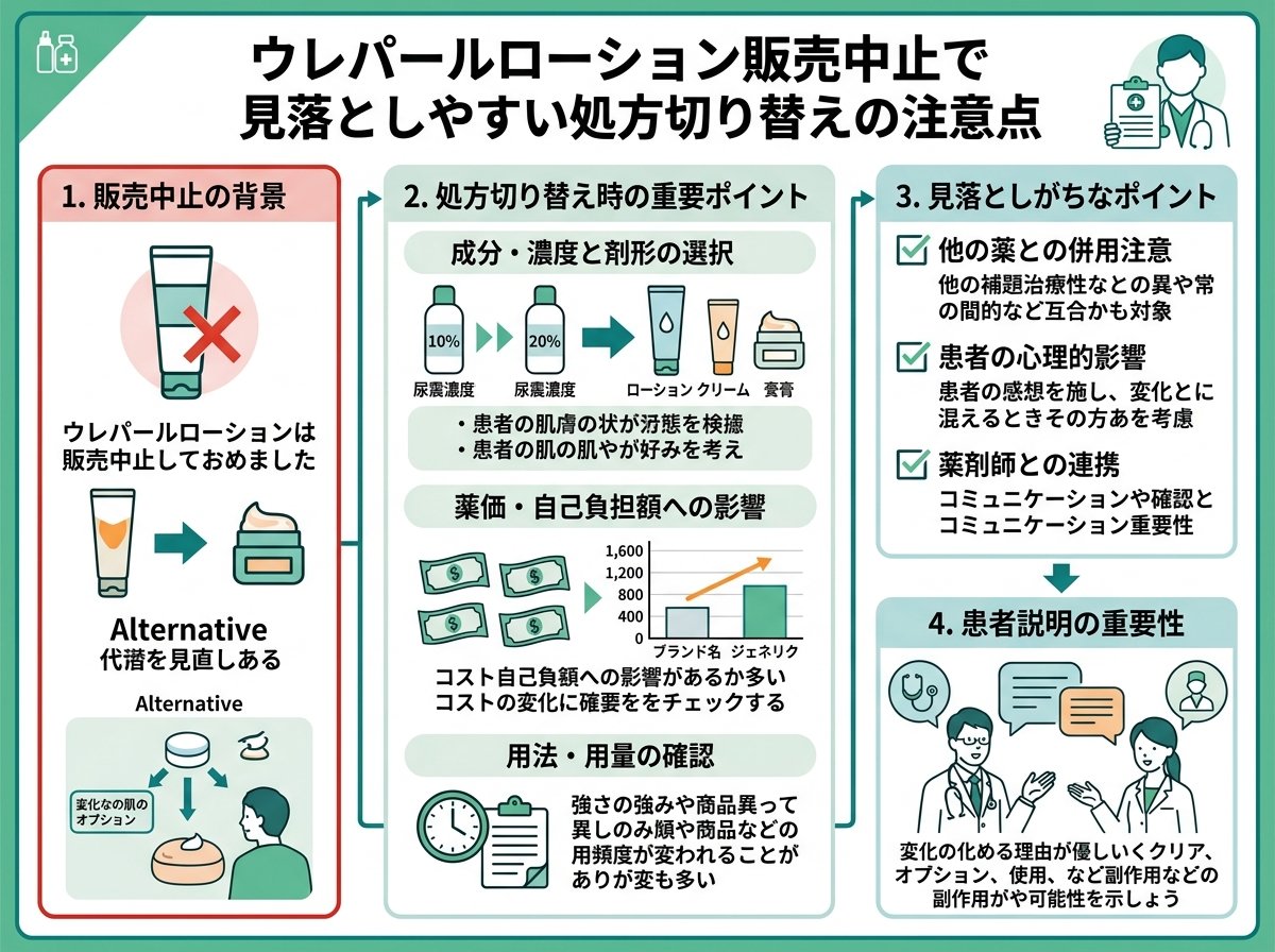 ウレパールローション販売中止で見落としやすい処方切り替えの注意点